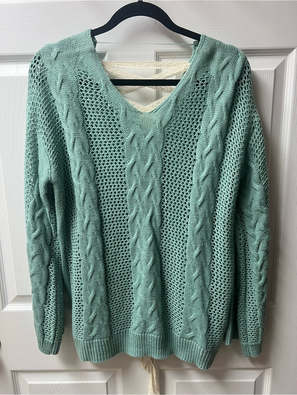 Kori Mint Green Cable Knit V-Neck Sweater